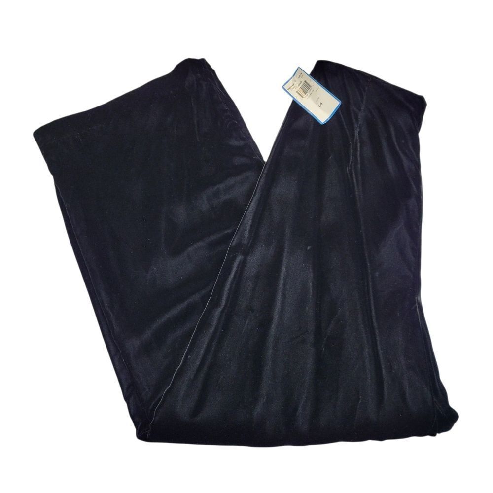 Evan Picone Vintage Elegant Black Velvet Wide Leg Trousers Pants NEW